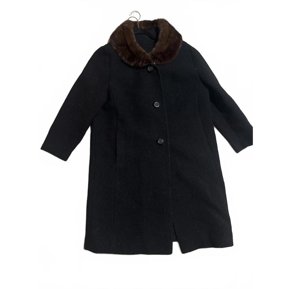 Vintage Black Wool Mink Collared Coat